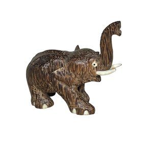 Vintage Hand-Carved Wooden Elephant Figurine Trunk Raised